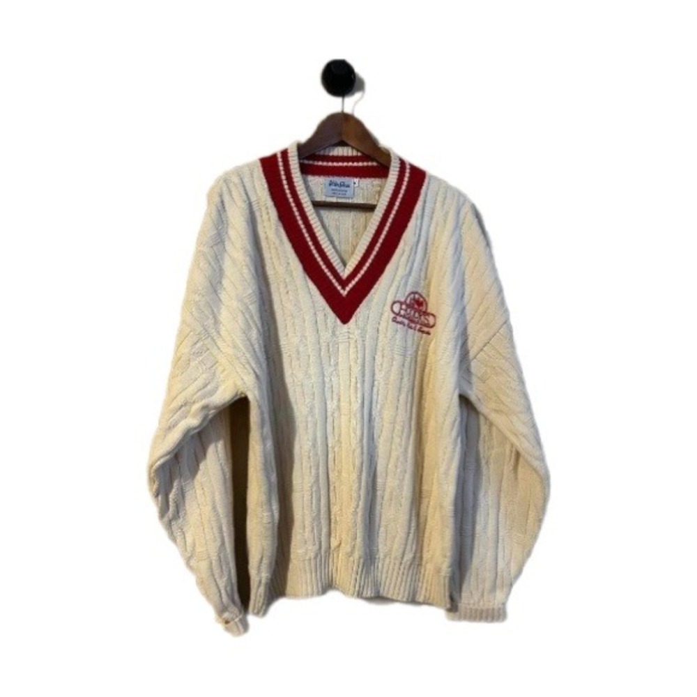 Vintage Velva Sheen Cotton College Style V-Neck Sweater ~50s60s XL